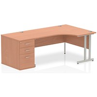 Impulse 1600mm Corner Desk with 800mm Desk High Pedestal, Right Hand, Silver Cantilever Leg, Beech