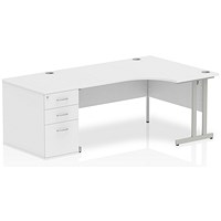Impulse Corner Desk with 800mm Pedestal, Right Hand, 1600mm Wide, Silver Legs, White