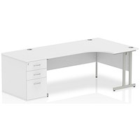 Impulse 1800mm Corner Desk with 800mm Desk High Pedestal, Right Hand, Silver Cantilever Leg, White