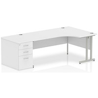 Impulse Corner Desk with 800mm Pedestal, Right Hand, 1800mm Wide, Silver Legs, White
