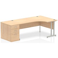 Impulse 1800mm Corner Desk with 800mm Desk High Pedestal, Right Hand, Silver Cantilever Leg, Maple