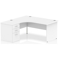 Impulse 1600mm Corner Desk with 600mm Desk High Pedestal, Left Hand, Panel End Leg, White