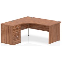 Impulse 1600mm Corner Desk with 600mm Desk High Pedestal, Left Hand, Panel End Leg, Walnut