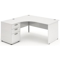 Impulse 1800mm Corner Desk with 600mm Desk High Pedestal, Left Hand, Panel End Leg, White