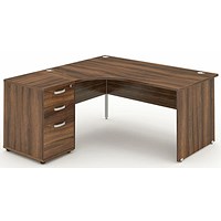 Impulse 1800mm Corner Desk with 600mm Desk High Pedestal, Left Hand, Panel End Leg, Walnut