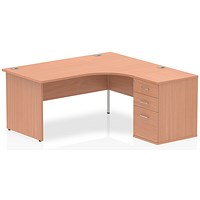 Impulse 1600mm Corner Desk with 600mm Desk High Pedestal, Right Hand, Panel End Leg, Beech