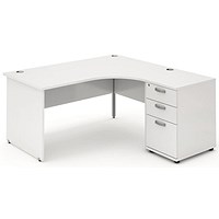Impulse 1600mm Corner Desk with 600mm Desk High Pedestal, Right Hand, Panel End Leg, White