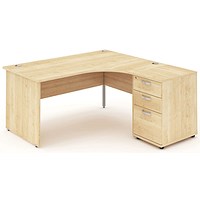 Impulse Panel End Corner Desk with 600mm Pedestal, Right Hand, 1600mm Wide, Maple
