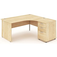 Impulse 1600mm Corner Desk with 600mm Desk High Pedestal, Right Hand, Panel End Leg, Maple