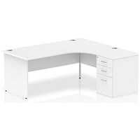 Impulse 1800mm Corner Desk with 600mm Desk High Pedestal, Right Hand, Panel End Leg, White
