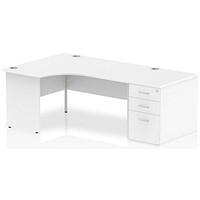 Impulse 1600mm Corner Desk with 800mm Desk High Pedestal, Left Hand, Panel End Leg, White