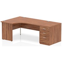 Impulse 1600mm Corner Desk with 800mm Desk High Pedestal, Left Hand, Panel End Leg, Walnut