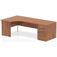 Impulse 1800mm Corner Desk with 800mm Desk High Pedestal, Left Hand, Panel End Leg, Walnut