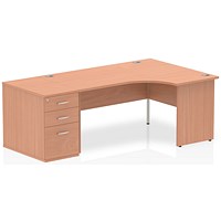 Impulse 1600mm Corner Desk with 800mm Desk High Pedestal, Right Hand, Panel End Leg, Beech