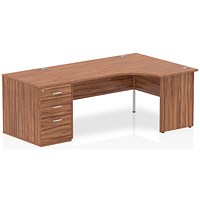 Impulse 1600mm Corner Desk with 800mm Desk High Pedestal, Right Hand, Panel End Leg, Walnut