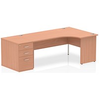 Impulse 1800mm Corner Desk with 800mm Desk High Pedestal, Right Hand, Panel End Leg, Beech