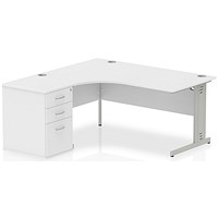 Impulse 1600mm Corner Desk with 600mm Desk High Pedestal, Left Hand, Silver Cable Managed Leg, White