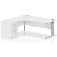 Impulse 1800mm Corner Desk with 600mm Desk High Pedestal, Left Hand, Silver Cable Managed Leg, White