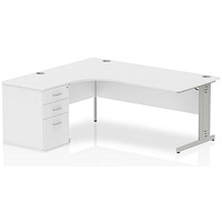 Impulse 1800mm Corner Desk with 600mm Desk High Pedestal, Left Hand, Silver Cable Managed Leg, White Impulse 1800mm Corner Desk with 600mm Desk High Pedestal, Left Hand, Silver Cable Managed Leg, White