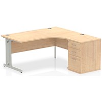 Impulse 1600mm Corner Desk with 600mm Desk High Pedestal, Right Hand, Silver Cable Managed Leg, Maple