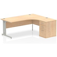 Impulse 1800mm Corner Desk with 600mm Desk High Pedestal, Right Hand, Silver Cable Managed Leg, Maple