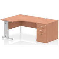 Impulse 1400mm Corner Desk with 800mm Desk High Pedestal, Left Hand, Silver Cable Managed Leg, Beech Impulse 1400mm Corner Desk with 800mm Desk High Pedestal, Left Hand, Silver Cable Managed Leg, Beech