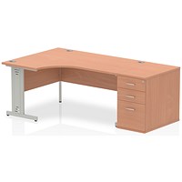 Impulse 1600mm Corner Desk with 800mm Desk High Pedestal, Left Hand, Silver Cable Managed Leg, Beech