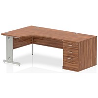 Impulse Plus Corner Desk with 800mm Pedestal, Left Hand, 1600mm Wide, Silver Cable Managed Legs, Walnut