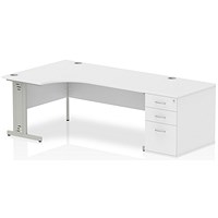Impulse 1800mm Corner Desk with 800mm Desk High Pedestal, Left Hand, Silver Cable Managed Leg, White