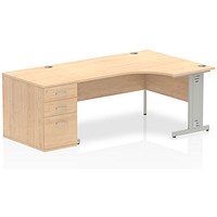 Impulse 1600mm Corner Desk with 800mm Desk High Pedestal, Right Hand, Silver Cable Managed Leg, Maple Impulse 1600mm Corner Desk with 800mm Desk High Pedestal, Right Hand, Silver Cable Managed Leg, Maple