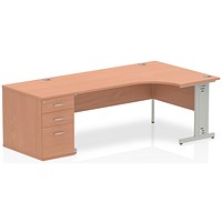 Impulse 1800mm Corner Desk with 800mm Desk High Pedestal, Right Hand, Silver Cable Managed Leg, Beech