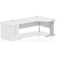 Impulse 1800mm Corner Desk with 800mm Desk High Pedestal, Right Hand, Silver Cable Managed Leg, White