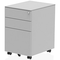 Impulse 3 Drawer Steel Mobile Pedestal, Silver