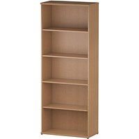 Impulse Tall Bookcase, 4 Shelves, 2000mm High, Oak
