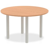 Impulse Circular Table, 1200mm, Oak, Silver Post Leg