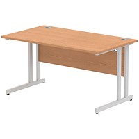 Impulse Rectangular Desk, 1400mm Wide, Silver Legs, Oak