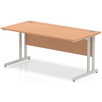 Impulse Rectangular Desk, 1600mm Wide, Silver Legs, Oak