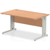 Impulse Plus Rectangular Desk, 1400mm Wide, Silver Cable Managed Legs, Oak