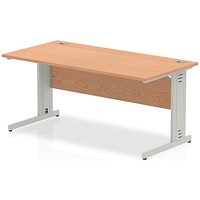 Impulse Plus Rectangular Desk, 1600mm Wide, Silver Cable Managed Legs, Oak