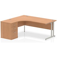 Impulse 1800mm Corner Desk with 600mm Desk High Pedestal, Left Hand, Silver Cantilever Leg, Oak