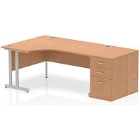 Impulse 1600mm Corner Desk with 800mm Desk High Pedestal, Left Hand, Silver Cantilever Leg, Oak