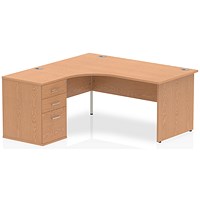 Impulse 1600mm Corner Desk with 600mm Desk High Pedestal, Left Hand, Panel End Leg, Oak