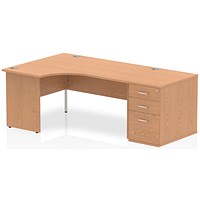 Impulse 1600mm Corner Desk with 800mm Desk High Pedestal, Left Hand, Panel End Leg, Oak