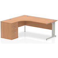 Impulse 1800mm Corner Desk with 600mm Desk High Pedestal, Left Hand, Silver Cable Managed Leg, Oak