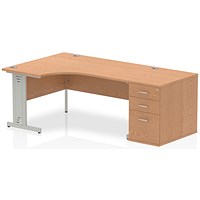 Impulse 1600mm Corner Desk with 800mm Desk High Pedestal, Left Hand, Silver Cable Managed Leg, Oak