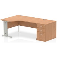 Impulse 1600mm Corner Desk with 800mm Desk High Pedestal, Left Hand, Silver Cable Managed Leg, Oak Impulse 1600mm Corner Desk with 800mm Desk High Pedestal, Left Hand, Silver Cable Managed Leg, Oak