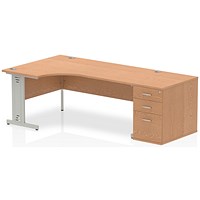Impulse 1800mm Corner Desk with 800mm Desk High Pedestal, Left Hand, Silver Cable Managed Leg, Oak