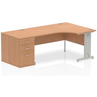 Impulse 1600mm Corner Desk with 800mm Desk High Pedestal, Right Hand, Silver Cable Managed Leg, Oak