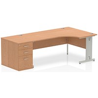 Impulse 1800mm Corner Desk with 800mm Desk High Pedestal, Right Hand, Silver Cable Managed Leg, Oak