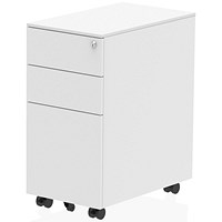 Impulse 3 Drawer Slim Steel Mobile Pedestal, White